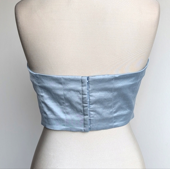 Zara Satin Strapless Blue Crop Tube Top - Picture 3 of 5
